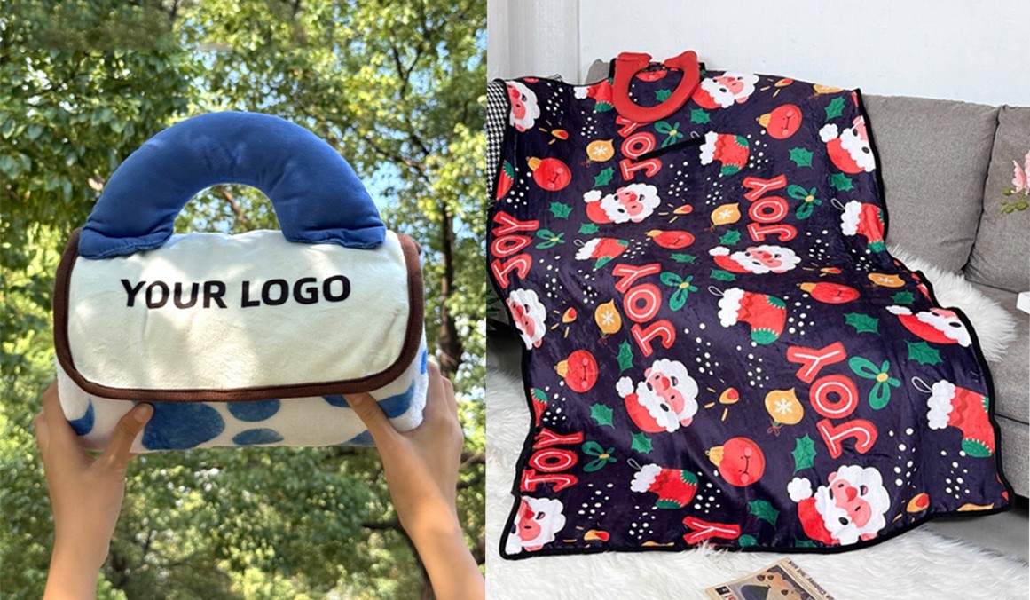 聖誕節手提摺疊毛毯(一件起訂，可全客製化)