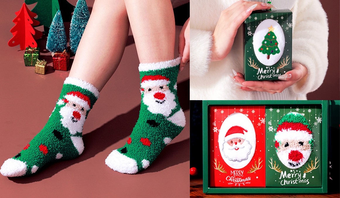 聖誕節毛毛襪禮盒(單入雙入)